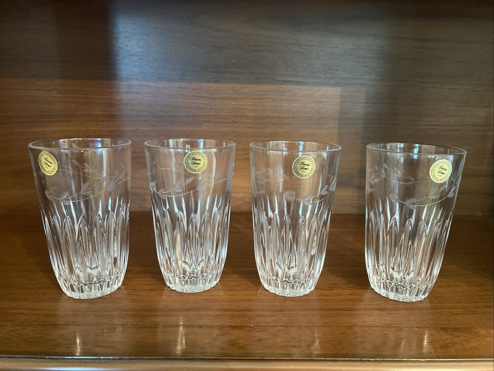 Princess House Highlights 864 Lead Crystal Tumblers Set of 4 w/ Labels NIOB